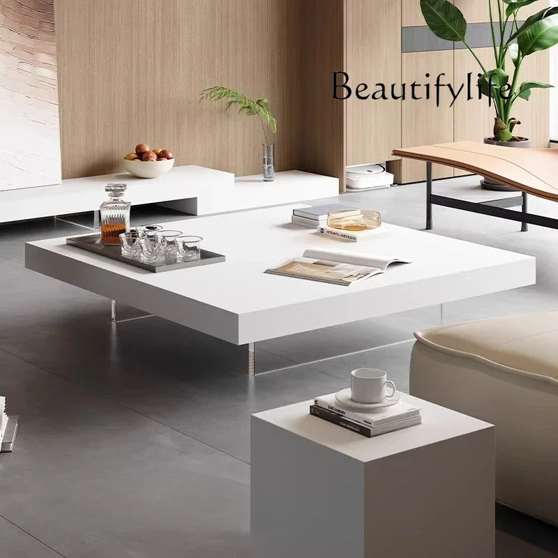XX ​ ​ طاولة القهوة العائمة الاسكندنافية لوح حجري أكريليك بعجلات تصميم إيطالي بسيط أثاث مقهى لغرفة المعيشة الحديثة FYCT ​