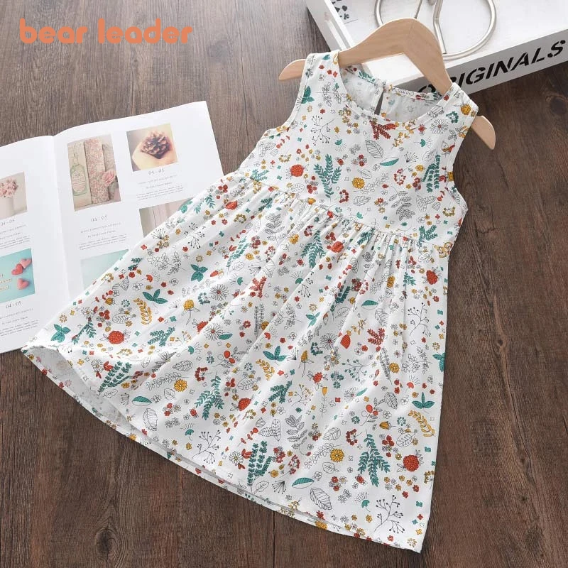 Bear Leader-vestido de princesa sin mangas para niñas, ropa informal con estampado de flores, de algodón, de 2 a 7 años