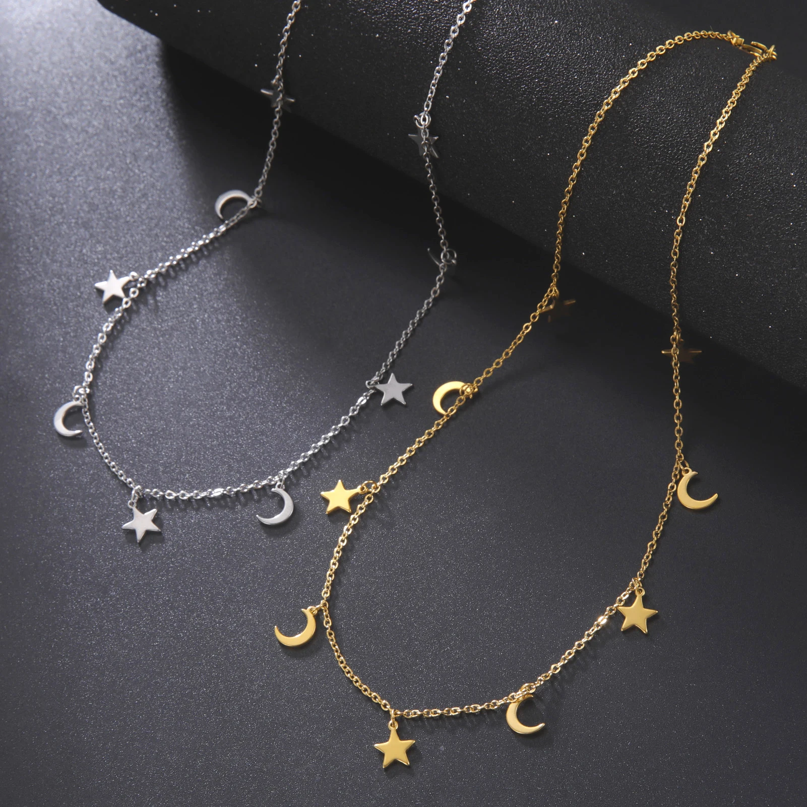 Stainless Steel Meniscus Star Pendant Fashion Tassel Choker Necklace for Women Charm Jewelry 2022 New