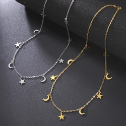 Stainless Steel Meniscus Star Pendant Fashion Tassel Choker Necklace for Women Charm Jewelry 2022 New