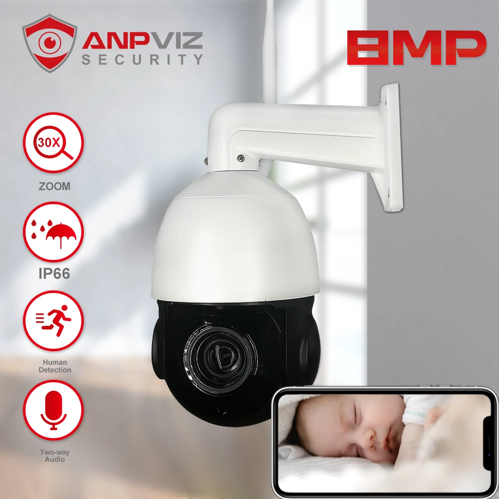 Anpviz 8MP 4K Wifi Camera Wireless Outdoor Security Auto Tracking Human Detection Two-way Audio Network Camera H.265 CamHi Pro