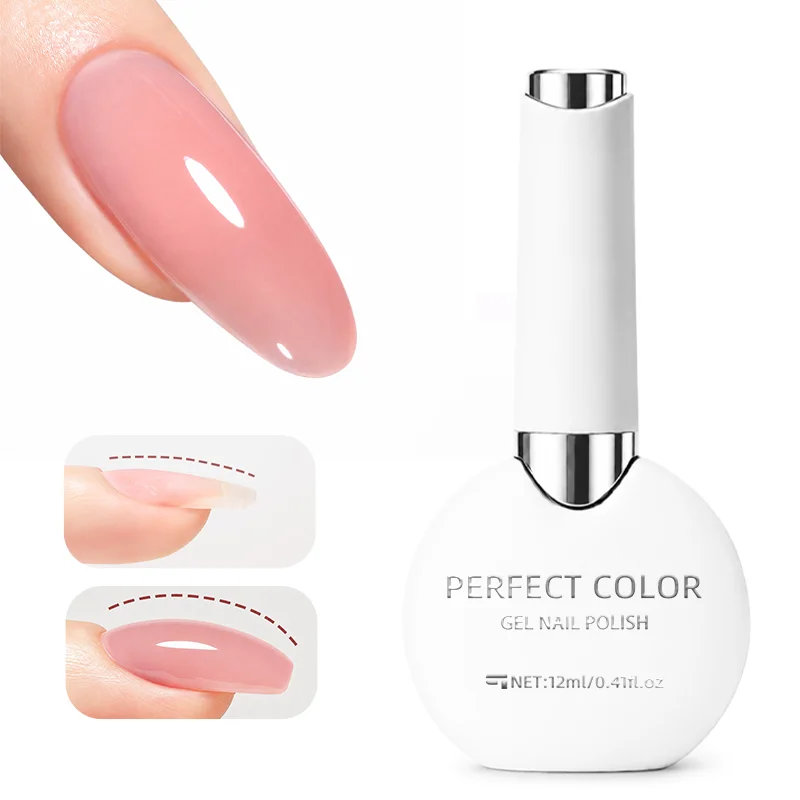 PERFECT COLOR Pink Nude Rubber Base Gel 12ml Natural Builder Gel Self Leveling Nail Strengthening Gel Soft Pink Nude Color UV LED Lamp Cure Long Lasting Manicure