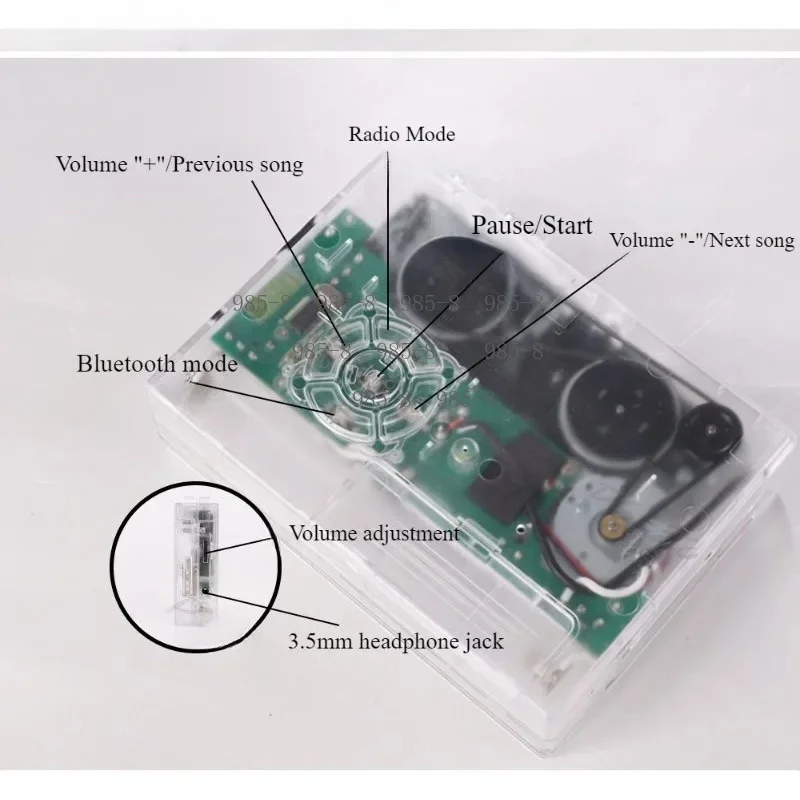 Transparent Bluetooth Tape Player, Retro Portable HIFI High Fidelity Cassette Player with FM Radio