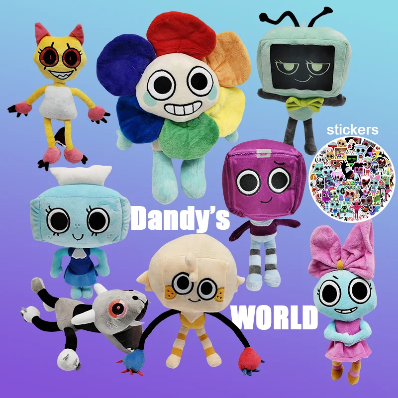 TreasuringU 10pcs Dandy's World Plush Dolls Stickers Scrap Stuffed Horror Gam Plushie Toys Christmas Halloween House Decoration