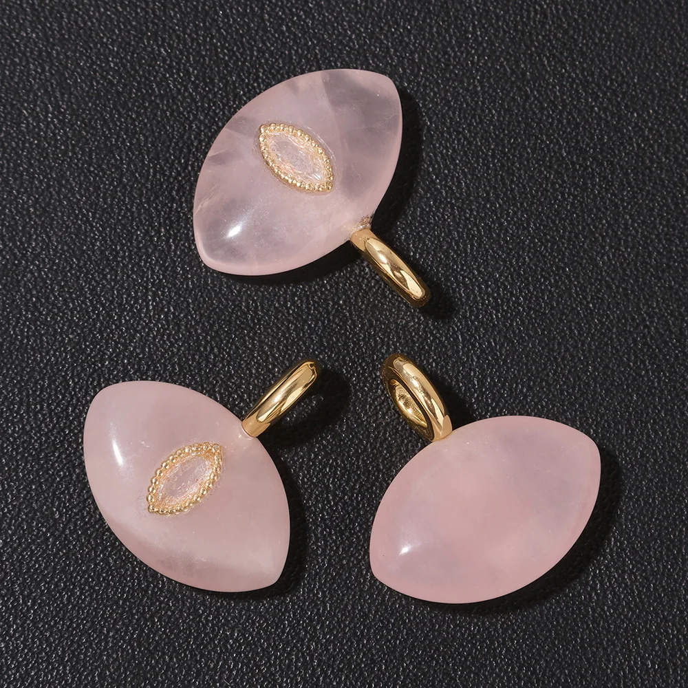 1PC Natural Stone Evil Eye Charm 13x20mm Polished Rose Quartz Tiger Eye Pendant Inlaid CZ for DIY Jewelry Making Lucky Amulet image 5