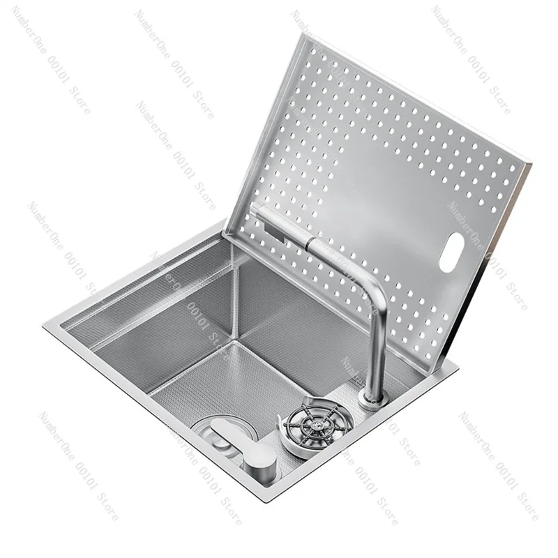 Hidden Stainless Steel Bar Sink with Cover Plate, Mini Single Bowl Kitchen Sink, 304 Steel Vegetable Washing Basin