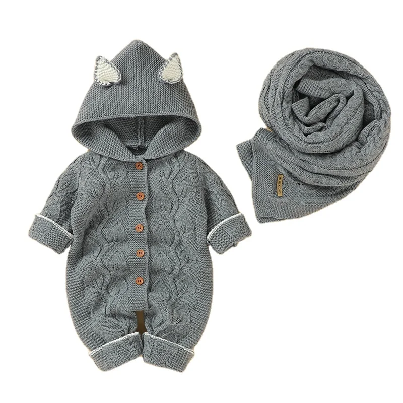 

hot selling mimixiong soft knitted baby girls and boys hooded rompers babies infants blankets clothing sets