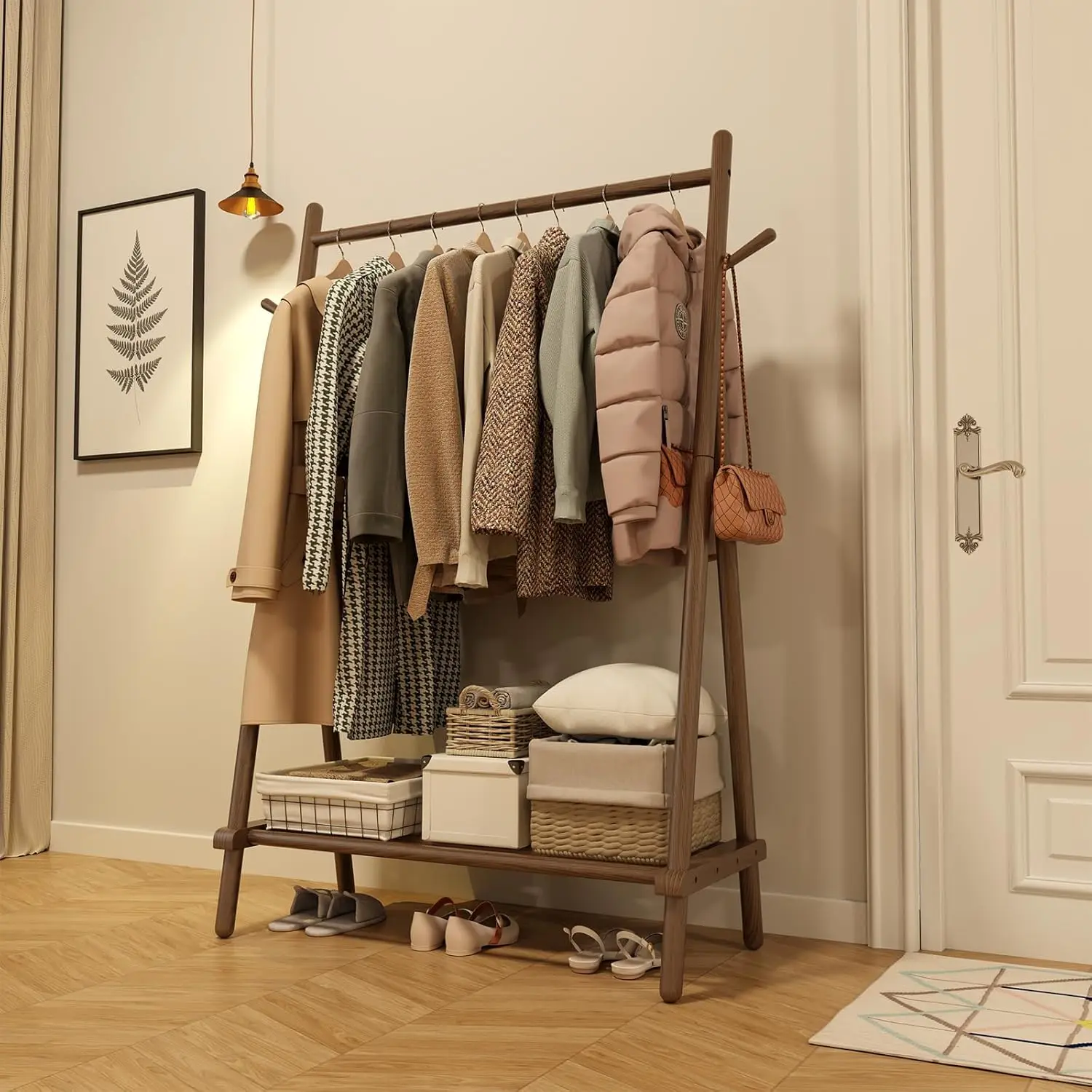 

Clothes Rack, Clothing Rack with Shelf and Hook, Sturdy and Portable, Garment Rack for Hanging Clothes,Coats,Skirts,S