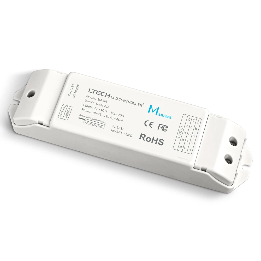 LED Dimmer Remote Control Kit – M1 Transmitter + M4-5A 4-Channel Receiver For 12-24V RGB & Monochrome Strips