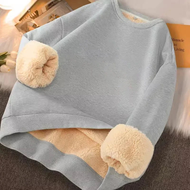 شتاء جديد لامب المخملية جولة الرقبة البلوز الرجال سميكة عارضة طويلة الأكمام هوديي المقاومة الباردة قميص قاعدة دافئة