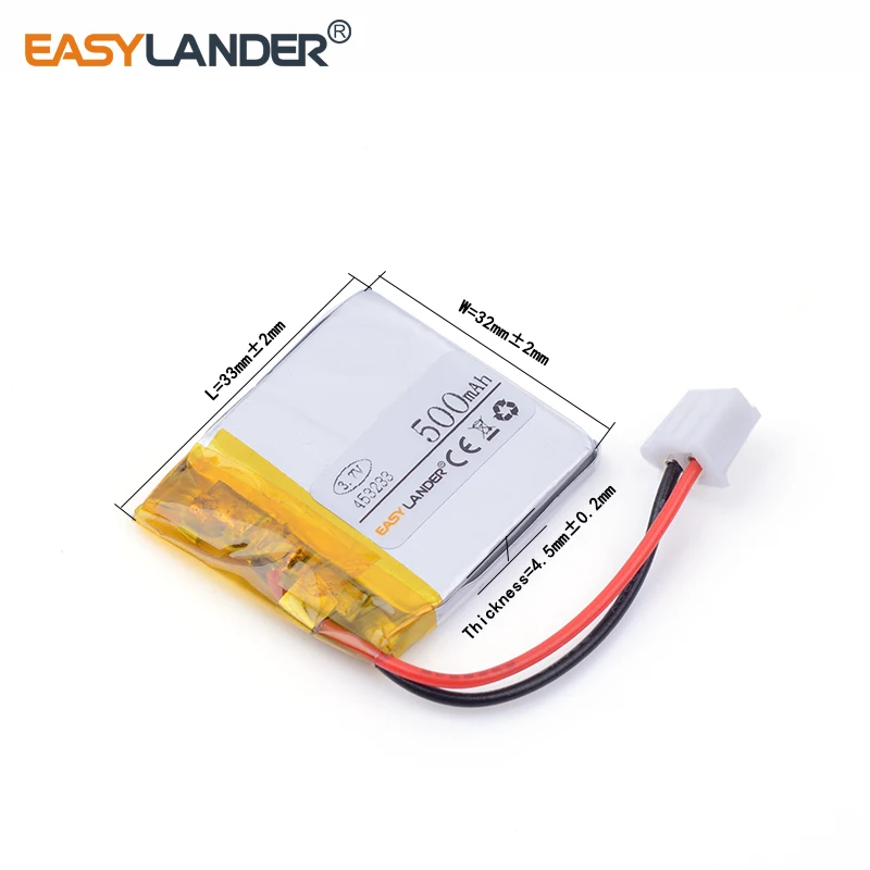 JST2.54 2P 500 мАч 453233   3,7 В перезаряжаемая литий-ионная литий-полимерная батарея для звуковой карты Bluetooth MP3 MP4 DVR GPS игрушки