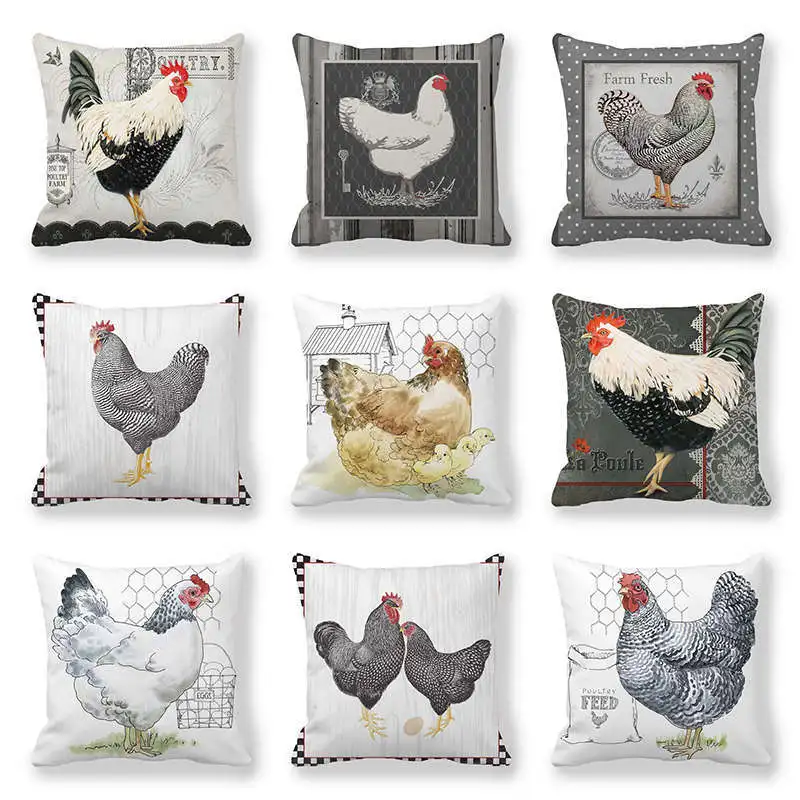 

Funny Hen Rooster Printed Cushion Cover 45x45 cm Polyester Pillow Cover Farmhouse Home Decorative Pillowcase housse de coussin