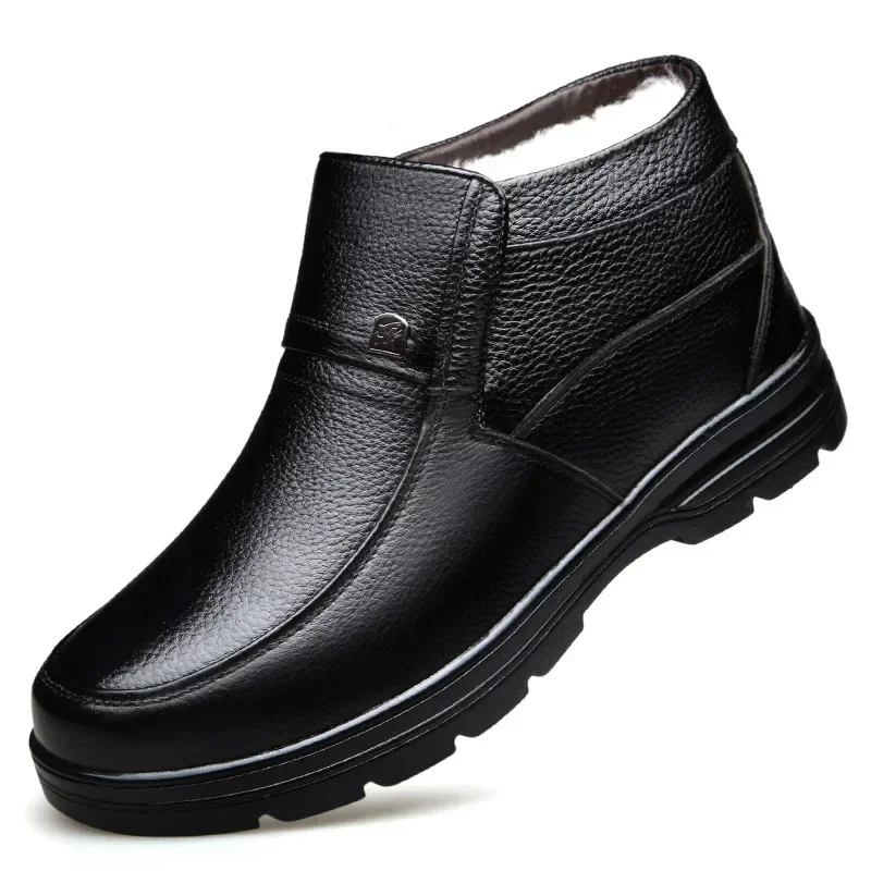 Echt leder Herren stiefel super warme Stiefeletten für Herren Wolle Schneeschuhe Kleid Schuhe Winters chuhe Herren Freizeit schuhe