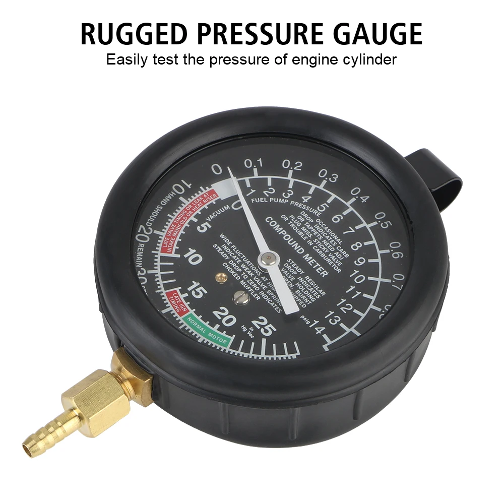 Vacuum Gasoline Engine Compression Meter Pressure Gauge With Adapter Automotive Cylinder Tester Kit