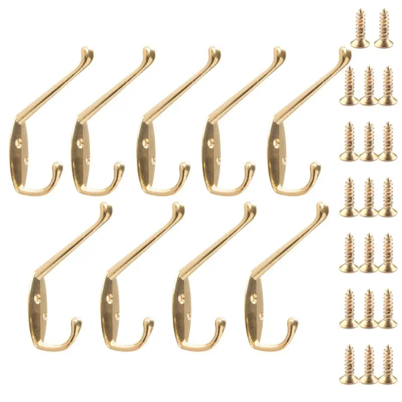 9 Pack Coat Hooks Wall HooksHeavy Duty Wall Mounted for Hat Hardware Dual Prong Retro Coat Hanger with 20 Screws（Black/Gold）