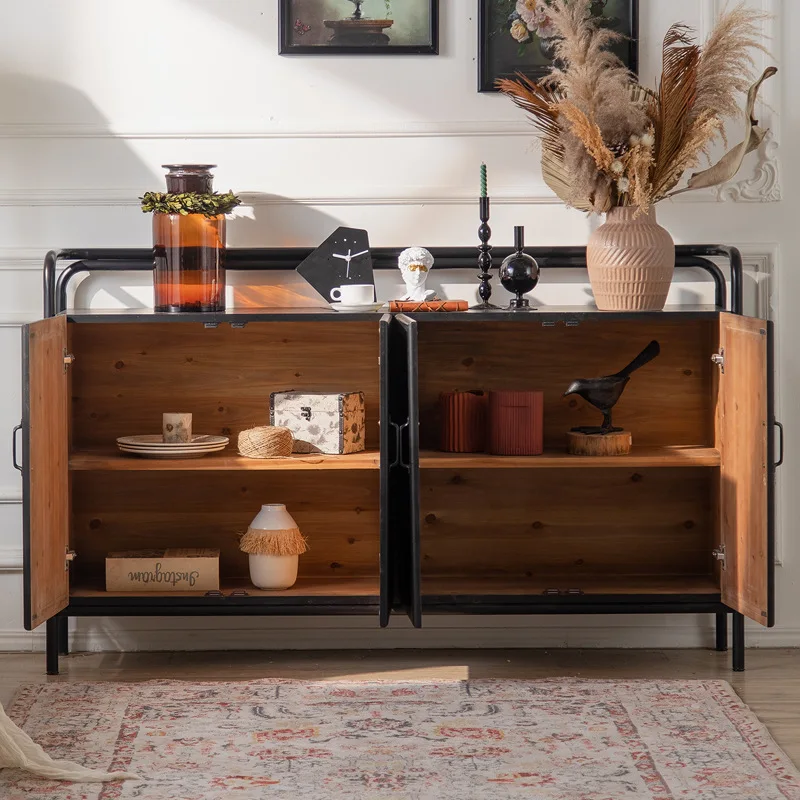 Black pastoral wooden dining side manufacturer, three doors and four