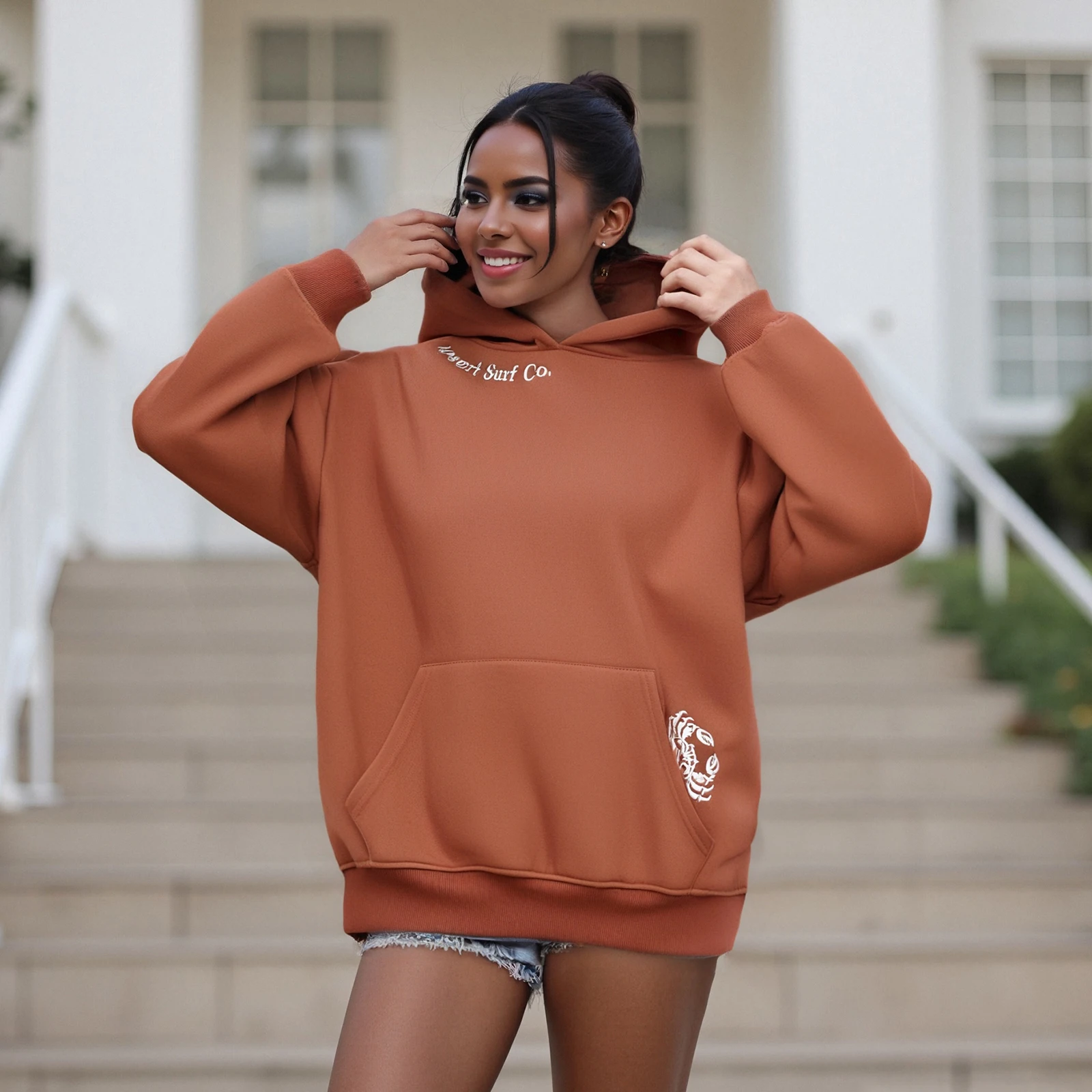 Fall Winter Casual Women's Fashion Loose Hoodies Letter Sea Elements Embroidered Hooded Long Sleeve Sweatshirts Pullovers Tops