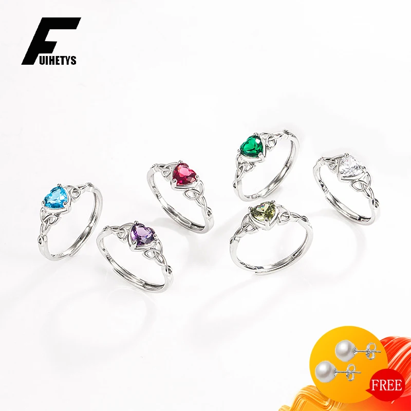 

FUIHETYS Heart Shape Ring 925 Silver Jewelry Accessories with Zircon Gemstone Open Finger Rings for Women Wedding Party Gifts