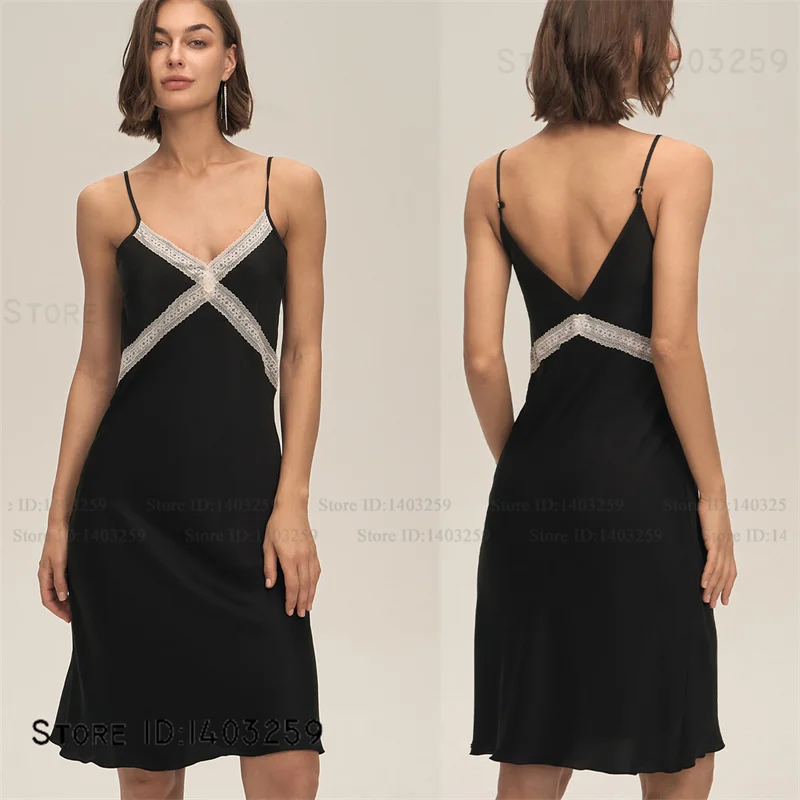 

Летняя женская ночная рубашка на подтяжках, сорочка, одежда для сна, сексуальная кружевная ночная рубашка с открытой спиной, интимное белье, домашняя одежда из ледяного шелка, домашняя одежда