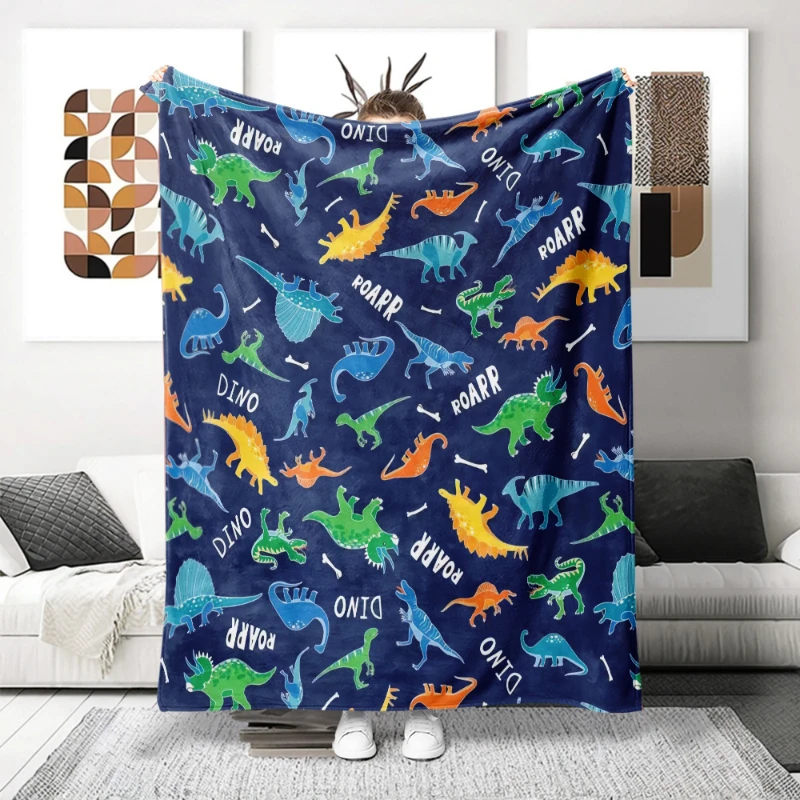 Cartoon Dinosaur Full Print Throw Blanket,Warm Sofa,Bed Lap Cover,Birthday Anniversary Home Casual Gathering Present