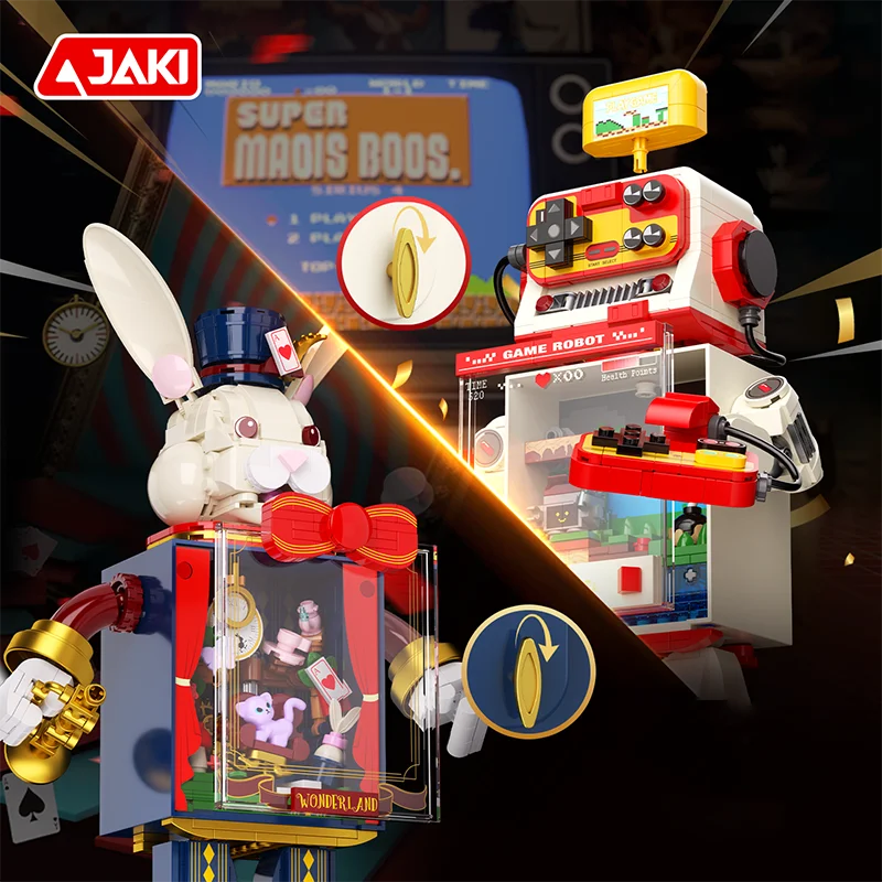 Halloweenowe klocki konstrukcyjne, model mechaniczny JAKI do składania, pozytywka Mr. Rabbit do składania, zabawki dla dzieci na prezent.