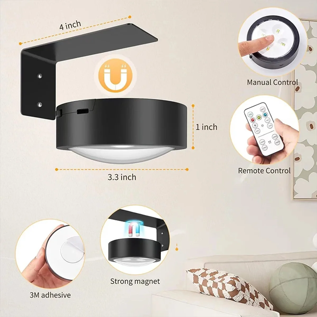 Battery Operated Led Picture Light 3 Colors Painting With Remote Decoration Art Display Lights Wall Night Fixture Wireless Frame