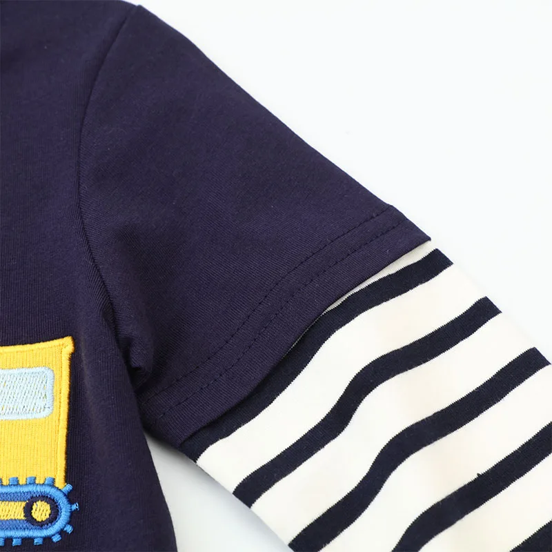 Little maven Baby Boys Blouses Long Sleeves Striped T-shirt Cotton Cartoon Excavator Tops 2024 for Kids Children\'s Clothing