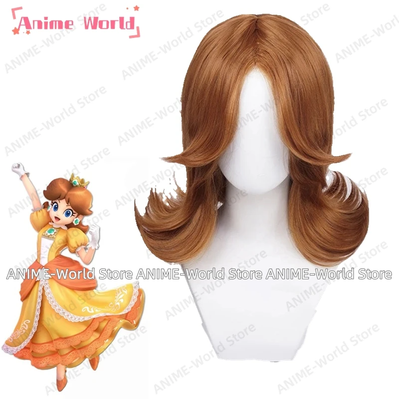 《Custom size》Princess Cosplay Peach Daisy Costume Women\'s Orange Crop Top Skirts Ball Gown Role Play Dress Halloween Party Wig
