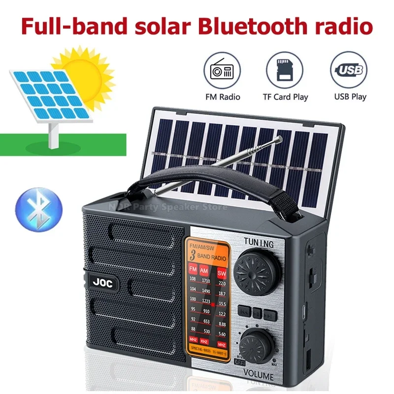 TG-088BT-S Portable Rechargeable Home Wireless Bluetooth Speakers AM FM SW Multi Band Radio with Speaker LED Light Solar Panel