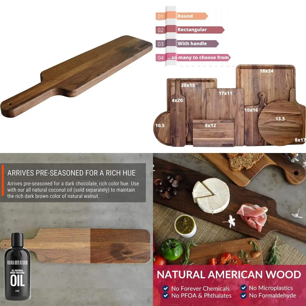 

Устойчивая разделочная доска для мясника из твердой древесины орехового дерева, 4x20 с ручкой, сделано в США, экологически чистые кухонные аксессуары