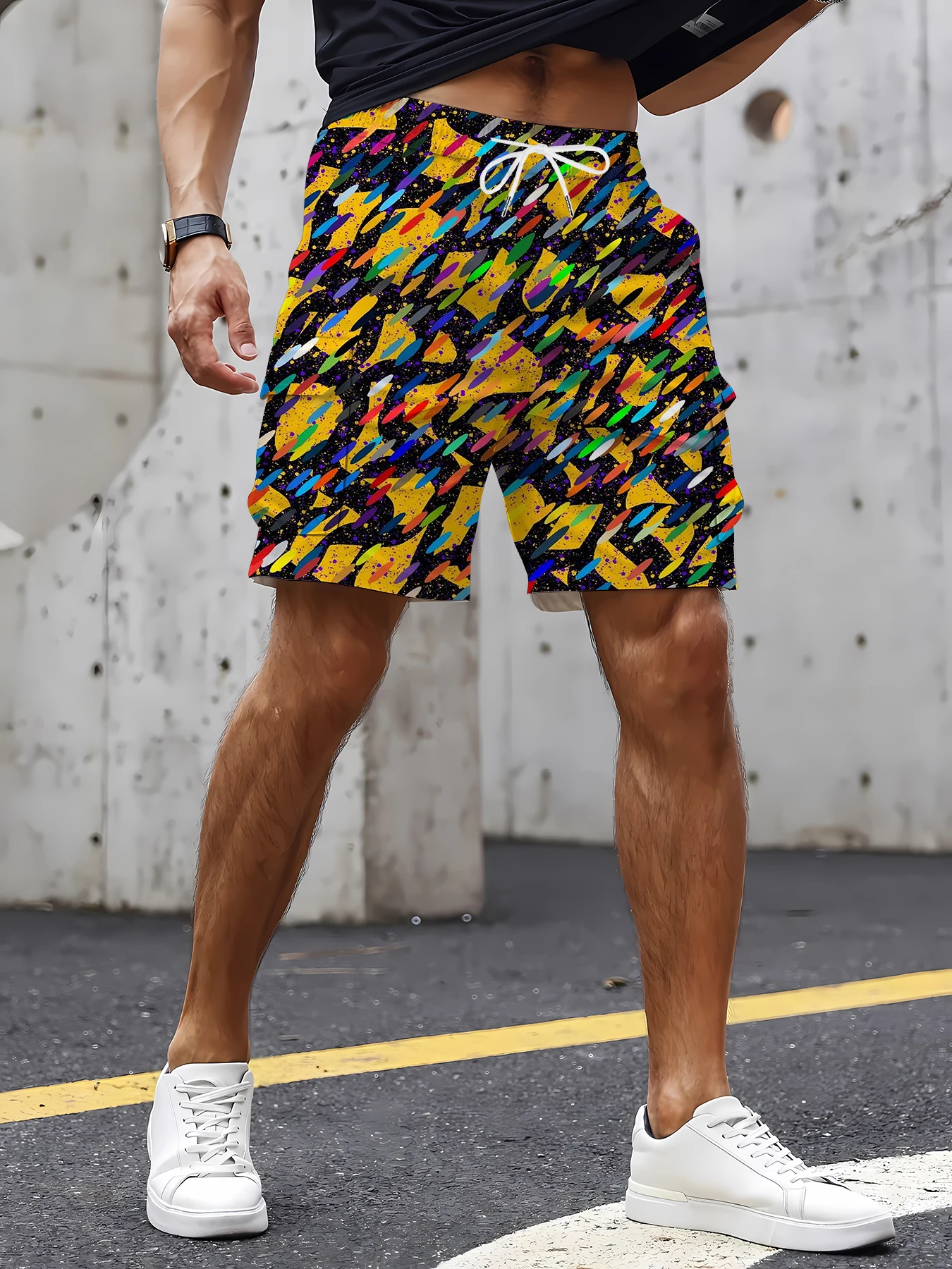

Men's Multi-Pocket Printed Cargo Shorts Summer Loose Fit Casual Utility Shorts Daily Street Wear