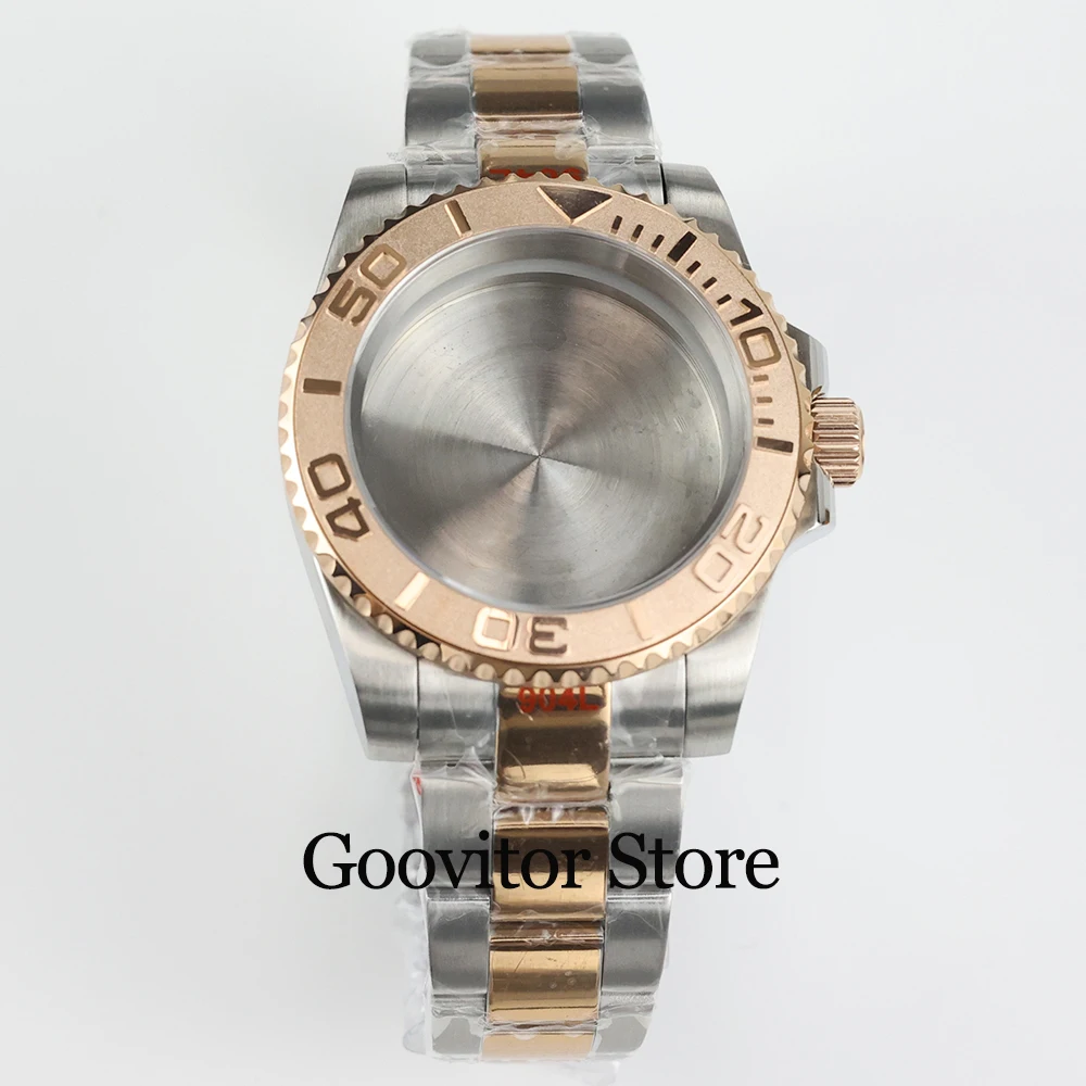 40mm sapphire glass watch case oyster bracelet rose gold silver stainless steel fit sub gmt NH34 NH35 NH36 movement 28.5mm dial