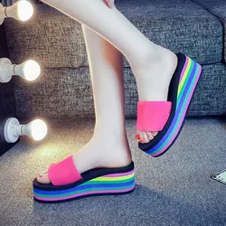 Open Toe Women Wedge Sandals Thong Flip Flops Platform Slippers Summer Beach Outdoor Slides Woman Height Increased Sandals