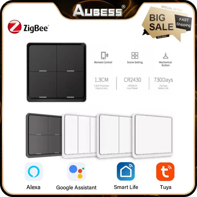 

Tuya ZigBee 4Gang беспроводной 12scene Smartlife переключатель с одним ключом кнопочный пульт дистанционного управления переключатели работают с шлюзом Zigbee