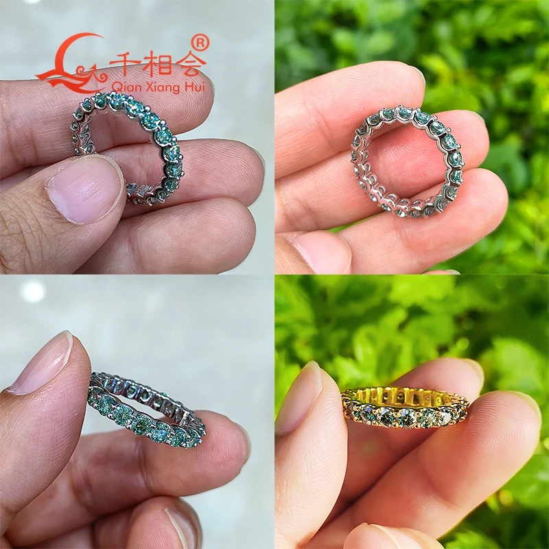Green Color round Moissanite Diamond Ring 0.1ct 3mm S925 Silver Eternity Band Unisex Engagement Jewelry - view 5