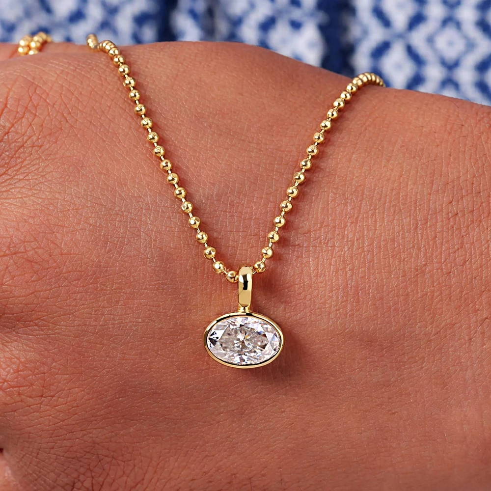BXINY 2/3/4 Karat Ost-West Oval Geschliffene Moissanit-Halskette mit Perlenkette, S925 Silber, Solitär-Diamantanhänger mit Lünettenfassung, Geschenk-Schmuck GRA – Detail 4