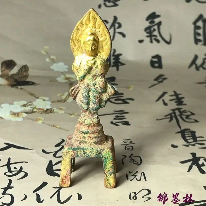 Standing Bodhisattva Leaf Flame Halo Square Base Buddhist Ornament Decoration Tea Pet Figurines Desk Decor Accessories