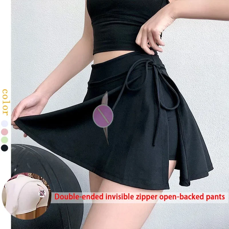 Open Crotch Pants Women,Outdoor Sex Pleated Tennis Skirts Female,Track Skorts Mini Skirt,Disco Exotic Hotpants,Casual Streetwear