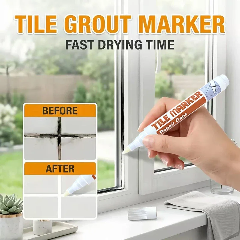 2pcs Tile Grout Pen - Ceramic Seam Marker for Bathroom Floor Repair Beauty Sewing Pen for Tile Gaps Black White Golden Silvery