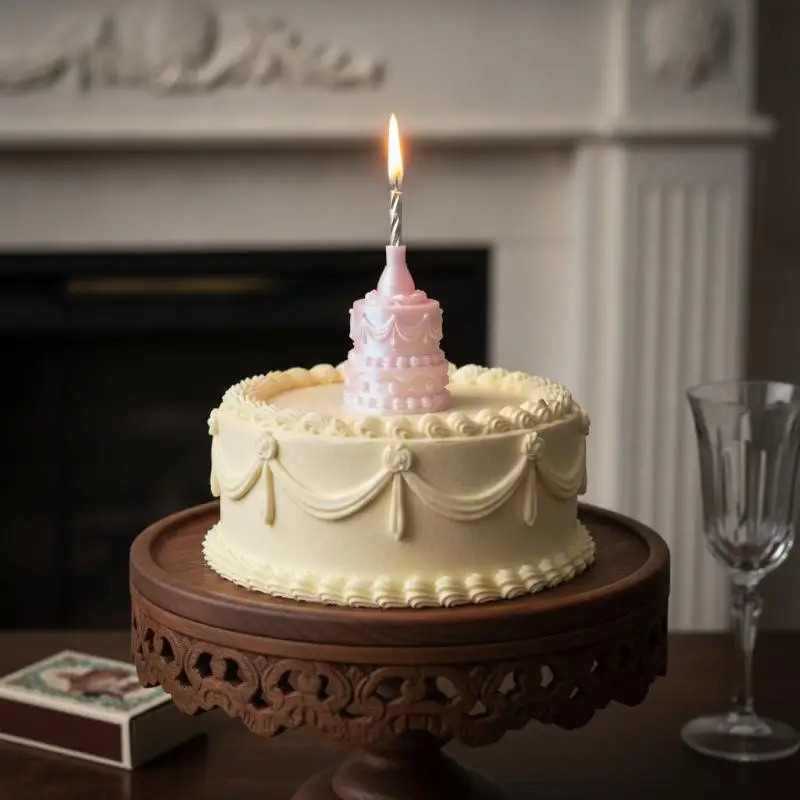 Birthday Cake Opening Ring With Candle Photo Props 3D Cake Shape Ring Cute Party Decor Finger Ring For Birthday Celebration