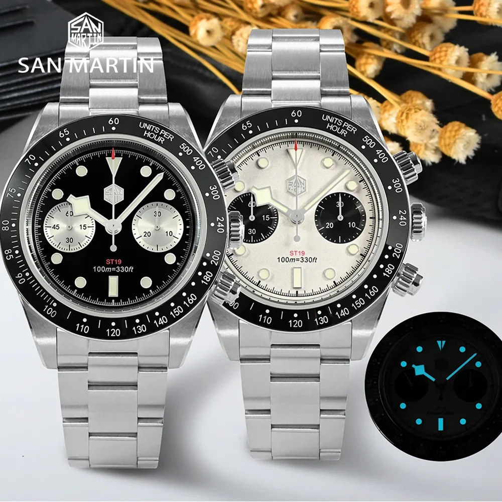 

San Martin New 40mm Panda BB Chronograph Men Watch Automatic mechanical watch Manual Sapphire Waterproof 100M Sports watch