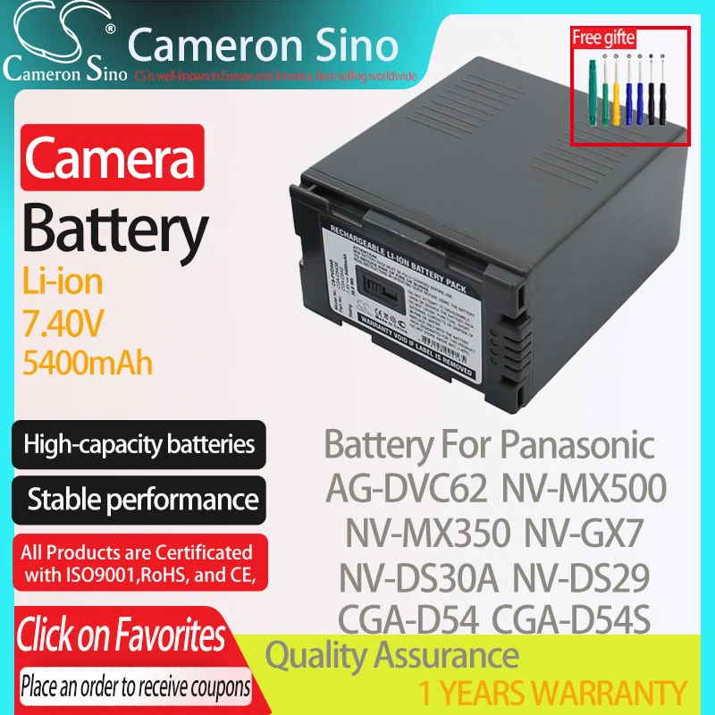 CameronSino Battery for Panasonic AG-DVC62 NV-MX500 NV-MX350 NV-GX7 NV-DS30A Fits Panasonic CGA-D54 Digital camera Batteries