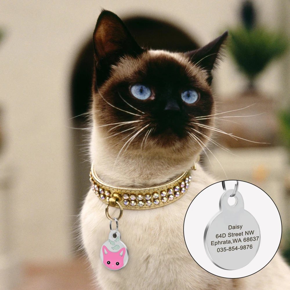 Cute Cat Tag Small Dog ID Tags Free Engraved Name Cats Kitten Name Tag Anti-lost Pet Collar Pendant Fish Shape&Cat Face Tags