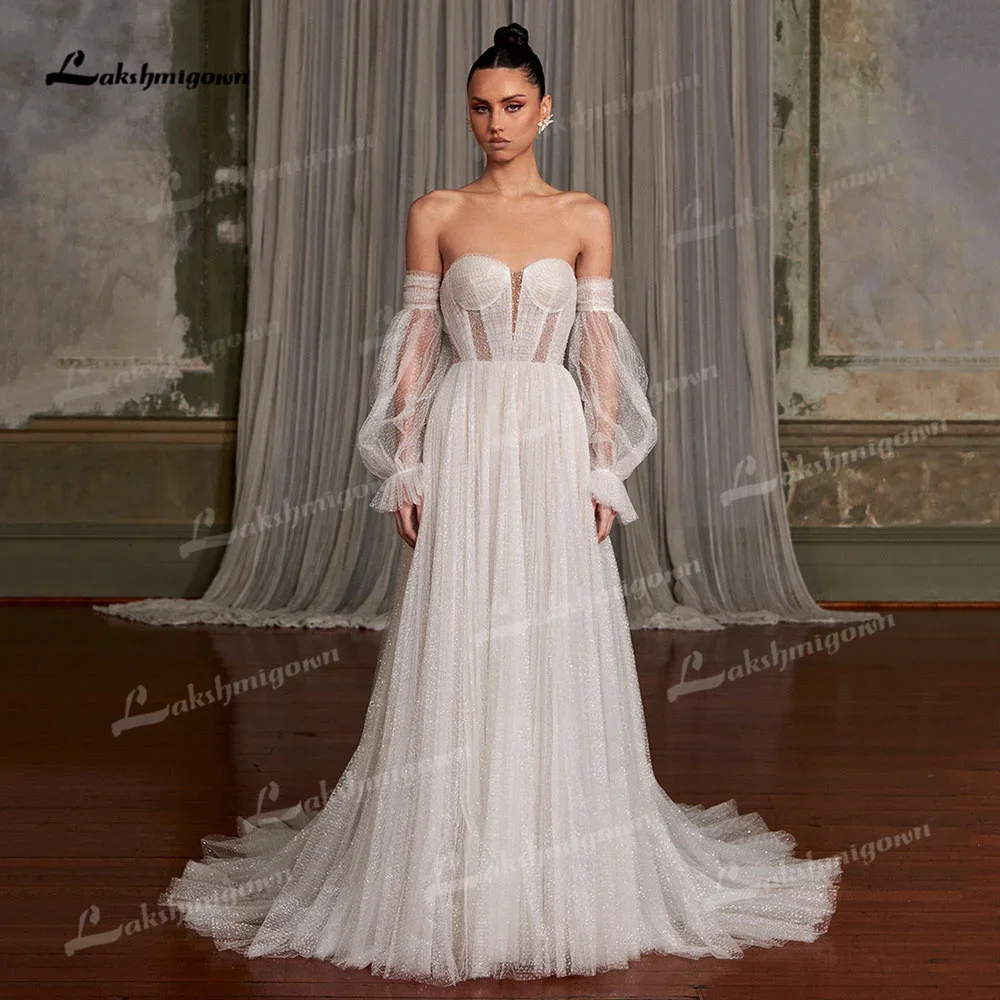 Royce Luxury Sweetheart con spalle scoperte Abito da sposa linea A con paillettes Lunghezza pavimento Abito da sposa classico senza schienale da donna