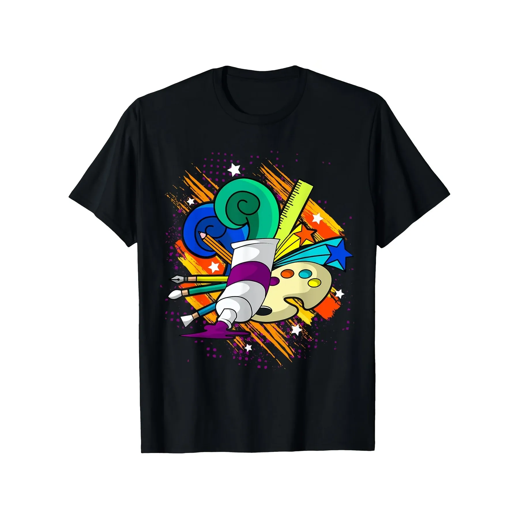 

Art Supplies Paint Tube Palette Brush Ruler Graphic Tee Unisex Cotton Short Sleeve Casual Daily Streetwear