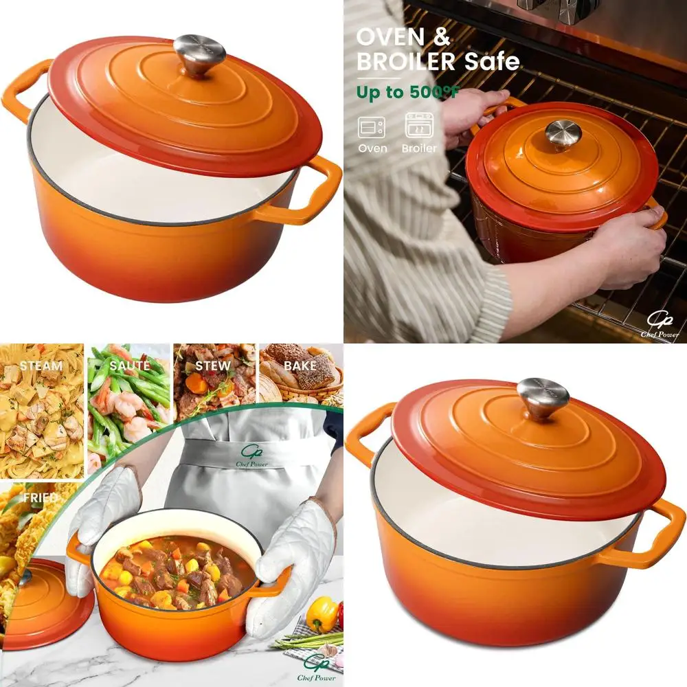 

5-Quart Enameled Cast Iron Dutch Oven, Orange Gradient, Ideal for Bread, Braising, Stews, Roasting, Oven-Safe