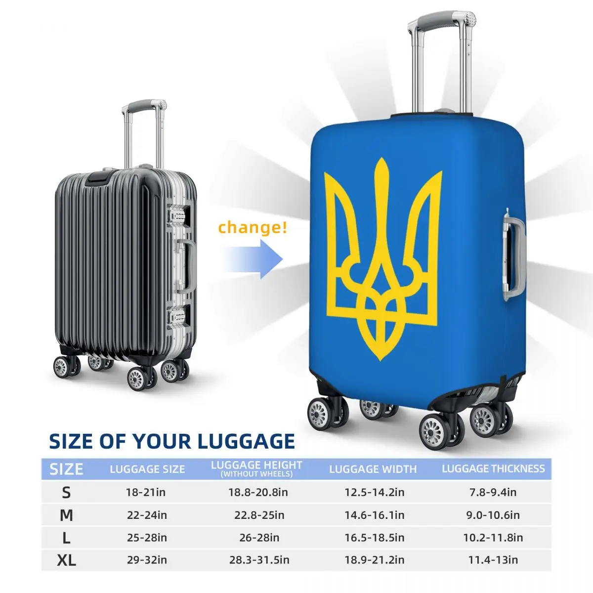 Custom Ukrainian Trident Suitcase Cover Dust Proof Coat Of Arms Ukraine Flag Luggage Protective Covers for 18-32 inch