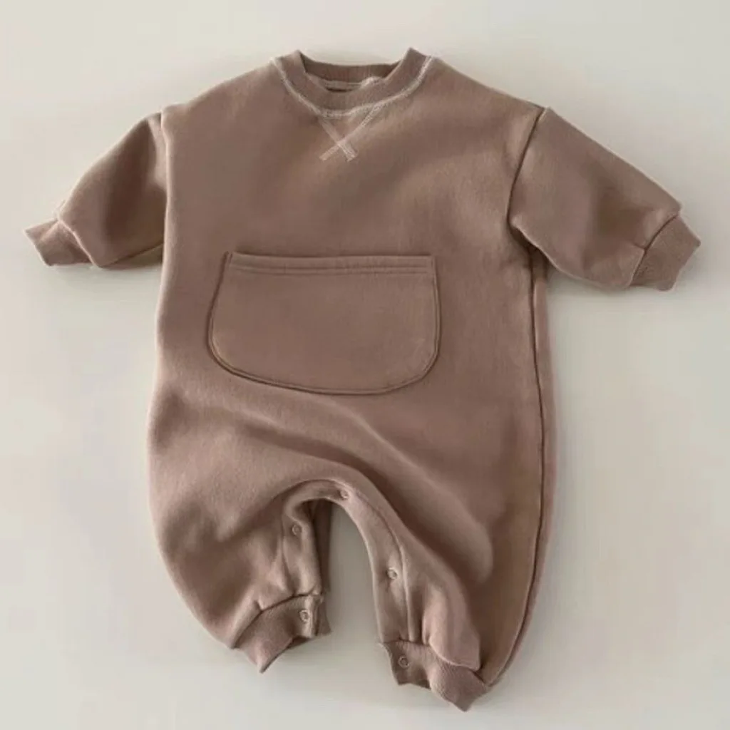 2024 Spring New Baby Long Sleeve Romper Boy Girl Newborn Large Pocket Jumpsuit Cotton Infant Versatile Casual Clothes 0-24M