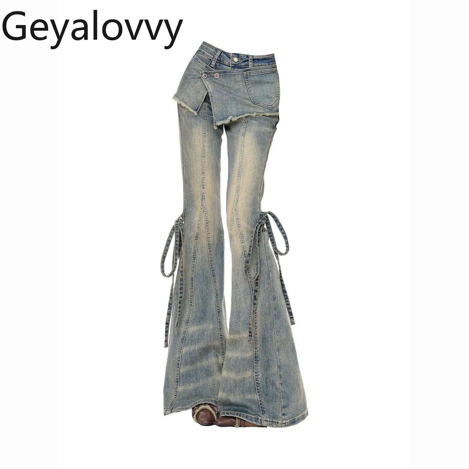 

Retro Distressed Washed Women's Jeans Spring Autum 2026 New Arrival Sexy Slightly Flared Pants Fashion Lady Denim Trousers