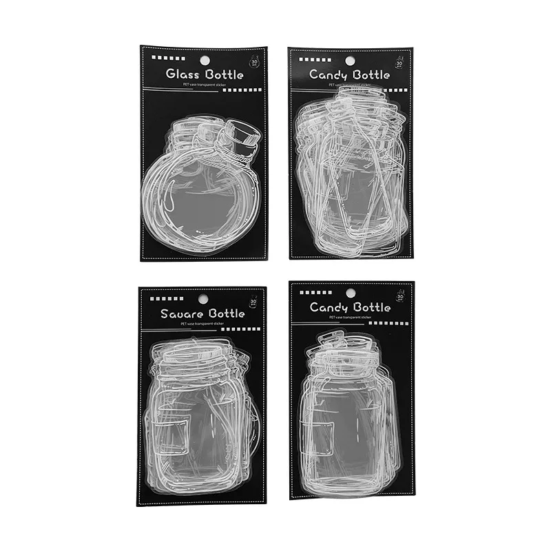 30 pcs Clear glass bottle sticker Kawaii transparent waterproof PET material Adhesive Diy Sticker for Decorative Scrapbooking